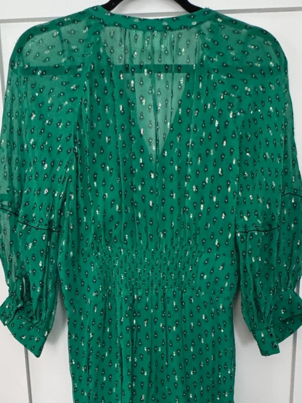 ba&sh Cyana Metallic Dot Smocked Midi Dress - Green, Like New - Picture 9 of 9